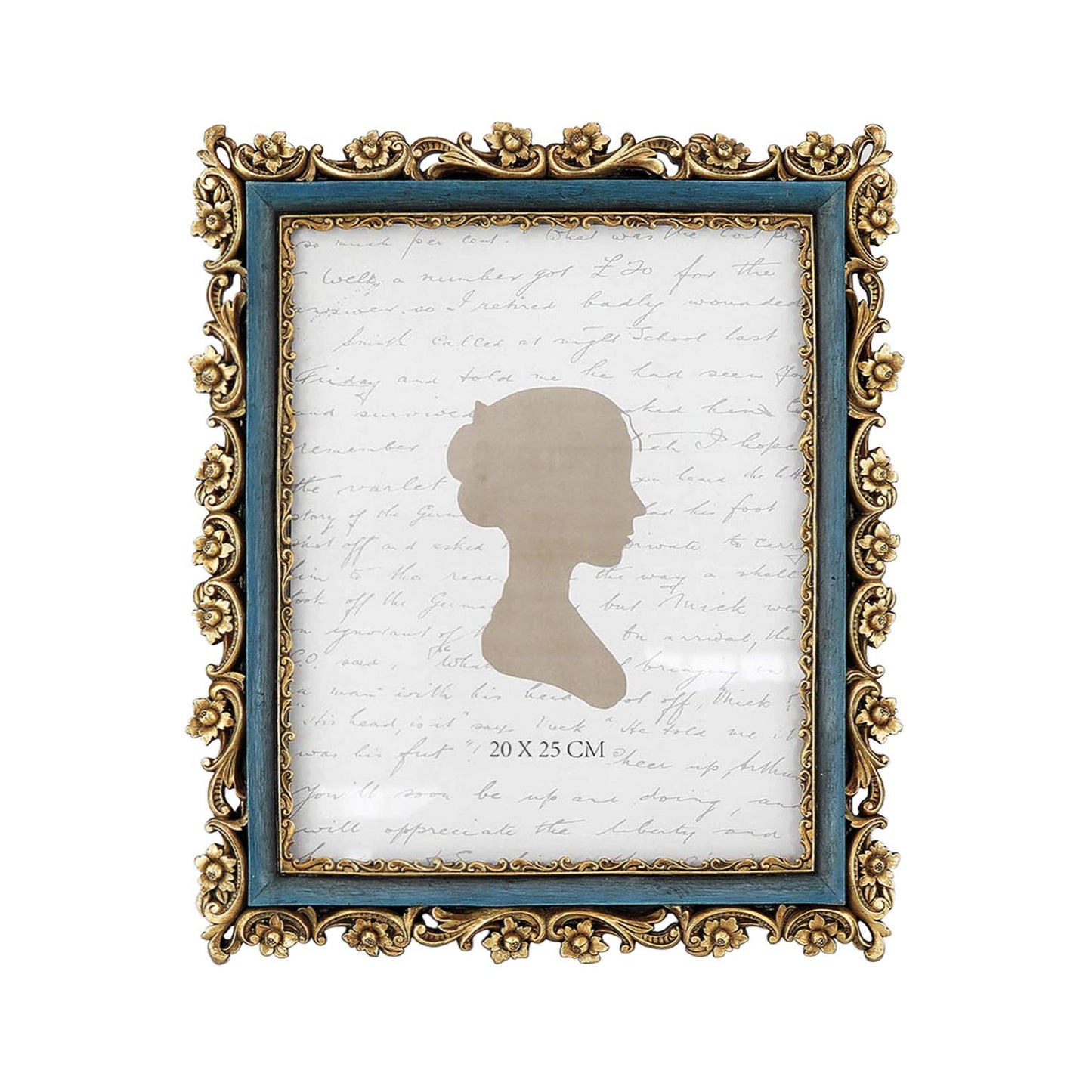 Sunlit Vintage Picture Frame 4x6 Inch, Luxury Antique Photo Frames with Glass Front, Photo Display, Tabletop Wall Hanging, Gift Ideas, Retro Blue and Gold
