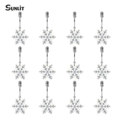 Sunlit Christmas Shower Curtain Hooks Snowflakes Double Shower Curtain Rings, Resin, Red and White Christmas Decor, Winter Bathroom Decoration - 12 Pack