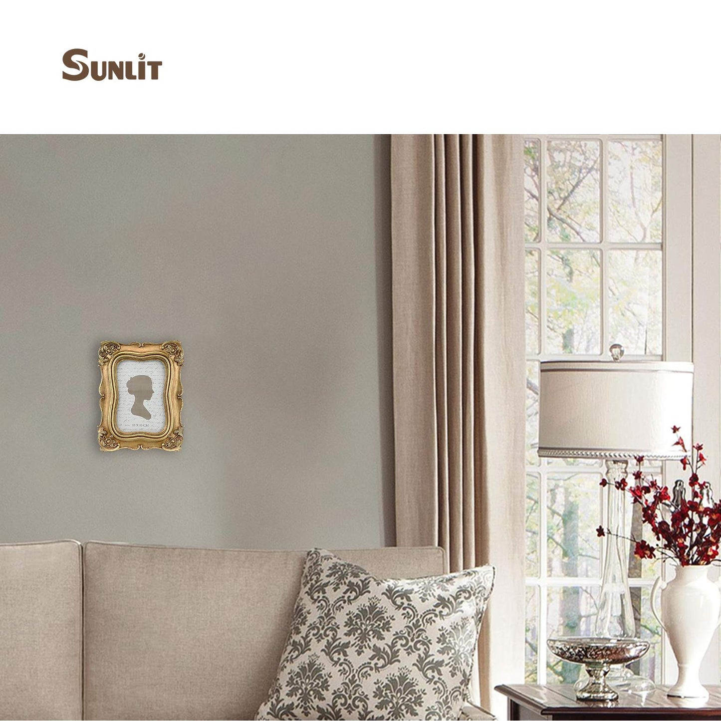 Sunlit Vintage Small Picture Frame 2.5x3.5 Inch, Antique Mini Polaroid Photo Frames with Glass Front, Luxury Wallet Size Picture Frames, Tiny Photo Frames Display Tabletop Wall Hanging Gift Ideas, Gold
