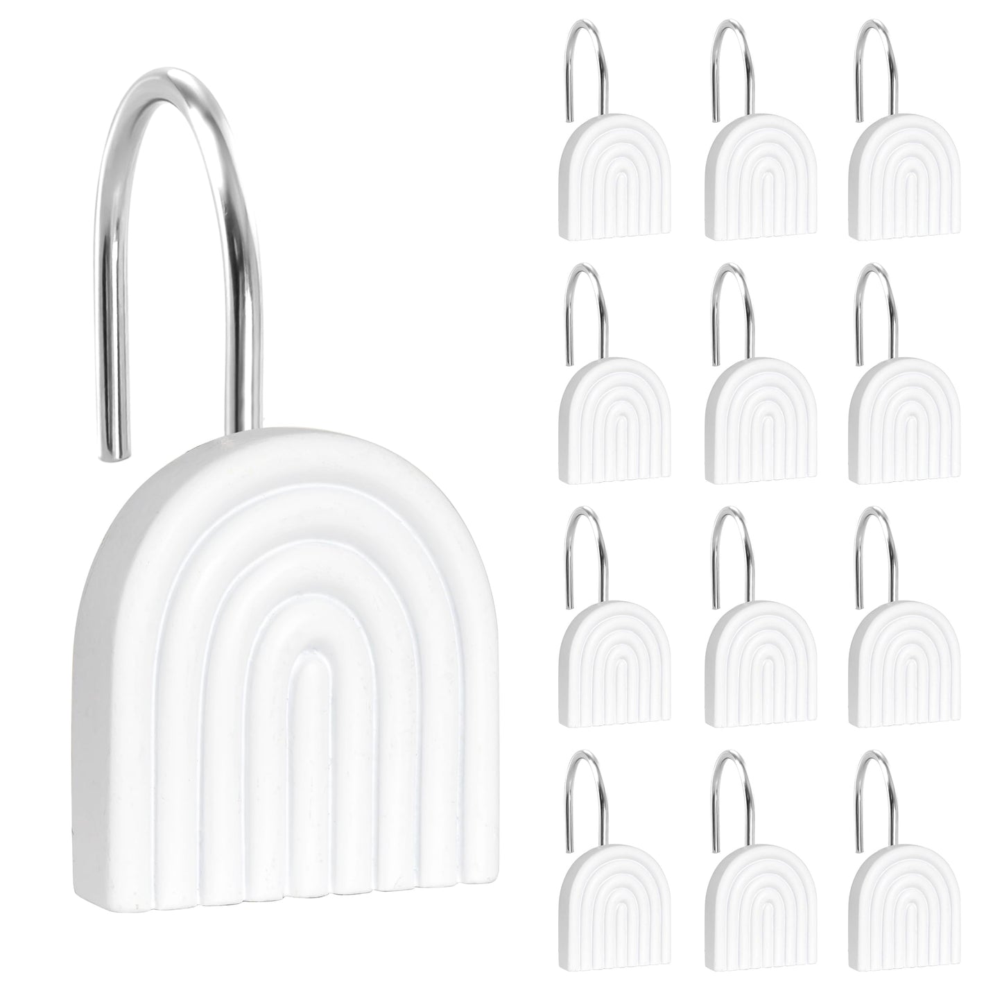 Sunlit Geometric Decorative Shower Curtain Hooks, Matt Triangle Geometric Black Shower Curtain Rings, Resin, Bathroom Decoration Boho Shower Curtain Hooks-12 Pack