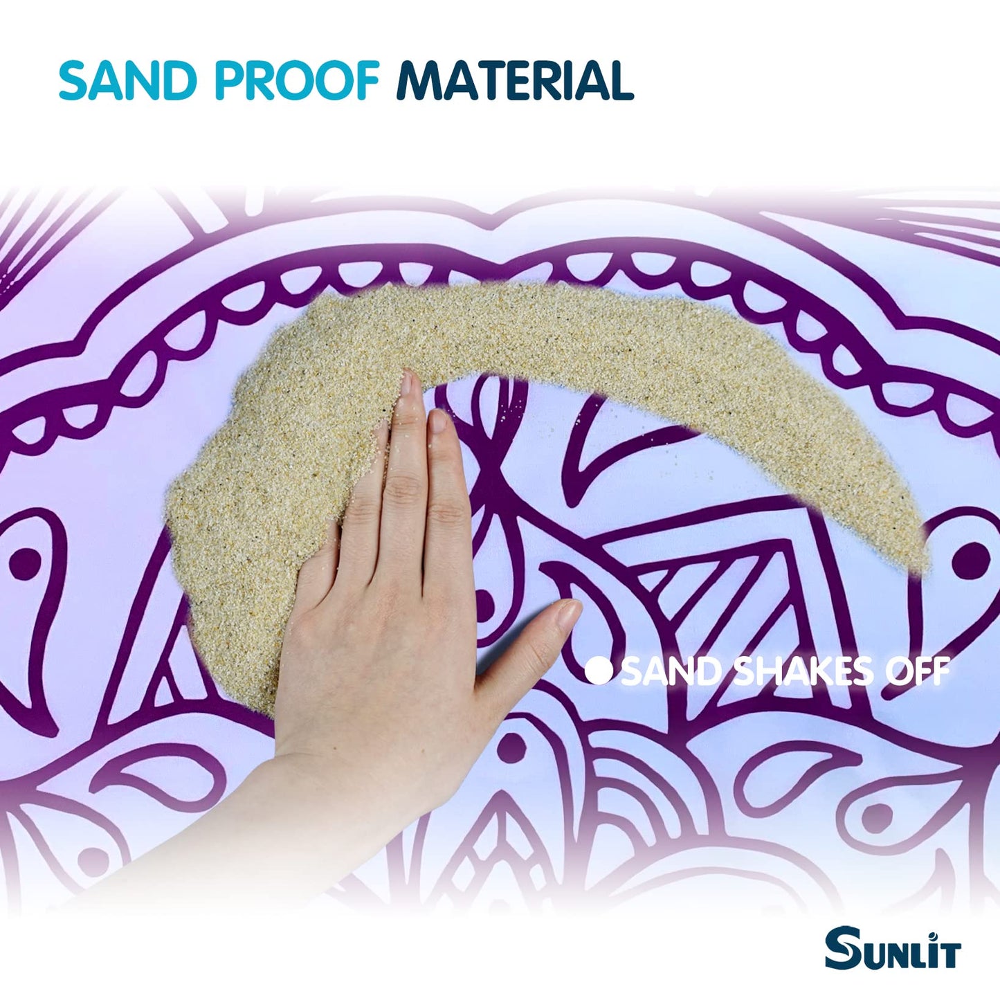 Sunlit Silky Soft Sand Proof Beach Blanket 106"x81" / 85"x72" Sand Proof Mat with Corner Pockets and Mesh Bag for Beach Party, Travel, Camping and Outdoor Music Festival, Mandala