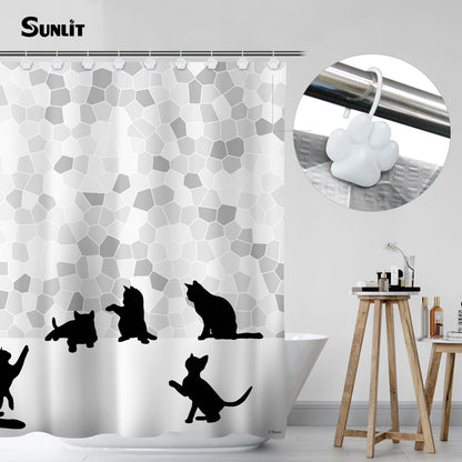 Sunlit Fashion Design Cute Paw Print Polished Double Shower Curtain Hooks for Dog Cat and Bear, Rust Proof Oil Metal Shower Curtain Rings, Black-12 Pack