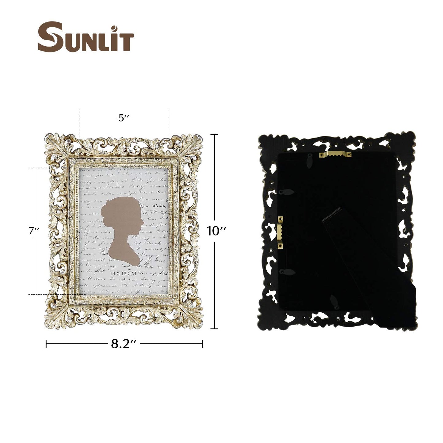 Sunlit Vintage Picture Frame 4x4 Inch, Luxury Antique Square Photo Frames with Glass Front, Photo Display, Tabletop Wall Hanging, Gift Ideas, Antique Gold Silver