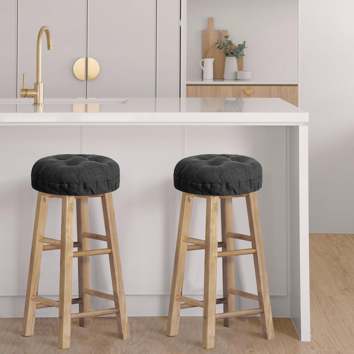 Sunlit Bar Stool Covers - Set of 2 Round Bar Stool Seat Covers, Soft and Cushioned Bar Chair Covers, Easy to Install and Wash, Cover Only, 12 Inch Diameter, Light Gray