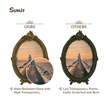 Sunlit Vintage Picture Frame 4x6 Inch, Oval Antique Photo Frames with Glass Front, Luxury Photo Display, Tabletop Wall Hanging, Gift Ideas, Brown