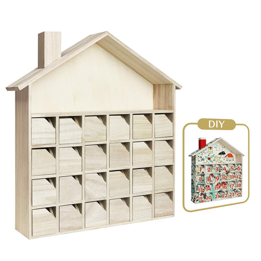 Sunlit Christmas Wooden Advent Calendar with Drawers, Unfinished Wooden, Chalet Shaped Countdown Calendar Ready to Decorate and Personalize | Craft Storage Box | DIY Guru and Crafters