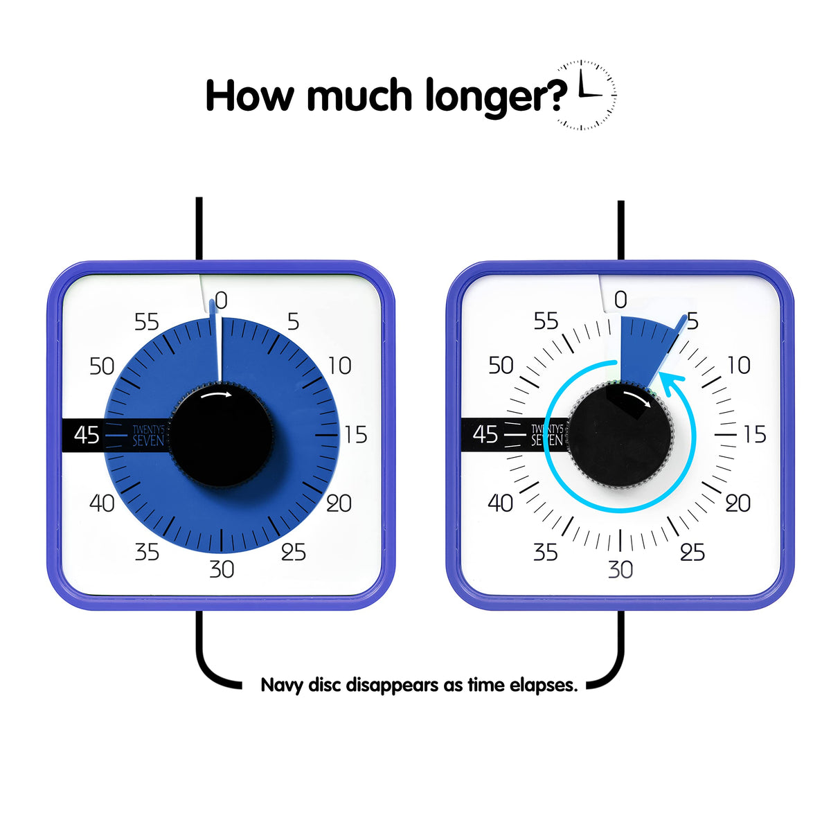 TWENTY5 SEVEN 7.5-Inch Visual Timer, Battery-Free 60-Minute Countdown Clock