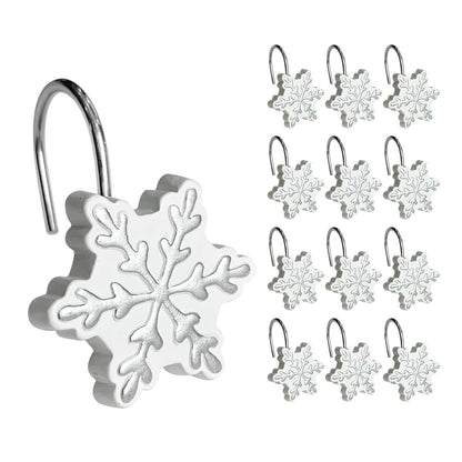 Sunlit Christmas Shower Curtain Hooks Snowflakes Double Shower Curtain Rings, Resin, Red and White Christmas Decor, Winter Bathroom Decoration - 12 Pack
