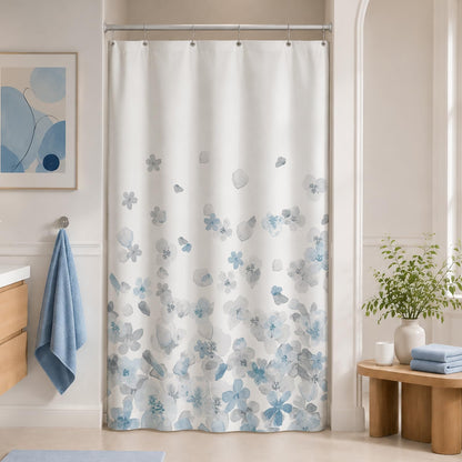 Sunlit Floral Fabric Shower Curtain, Design Simple Style Yellow and Gray Flower Blossoms Shower Curtains for Bathroom Decor with White Background, Machine Washable, 72x72