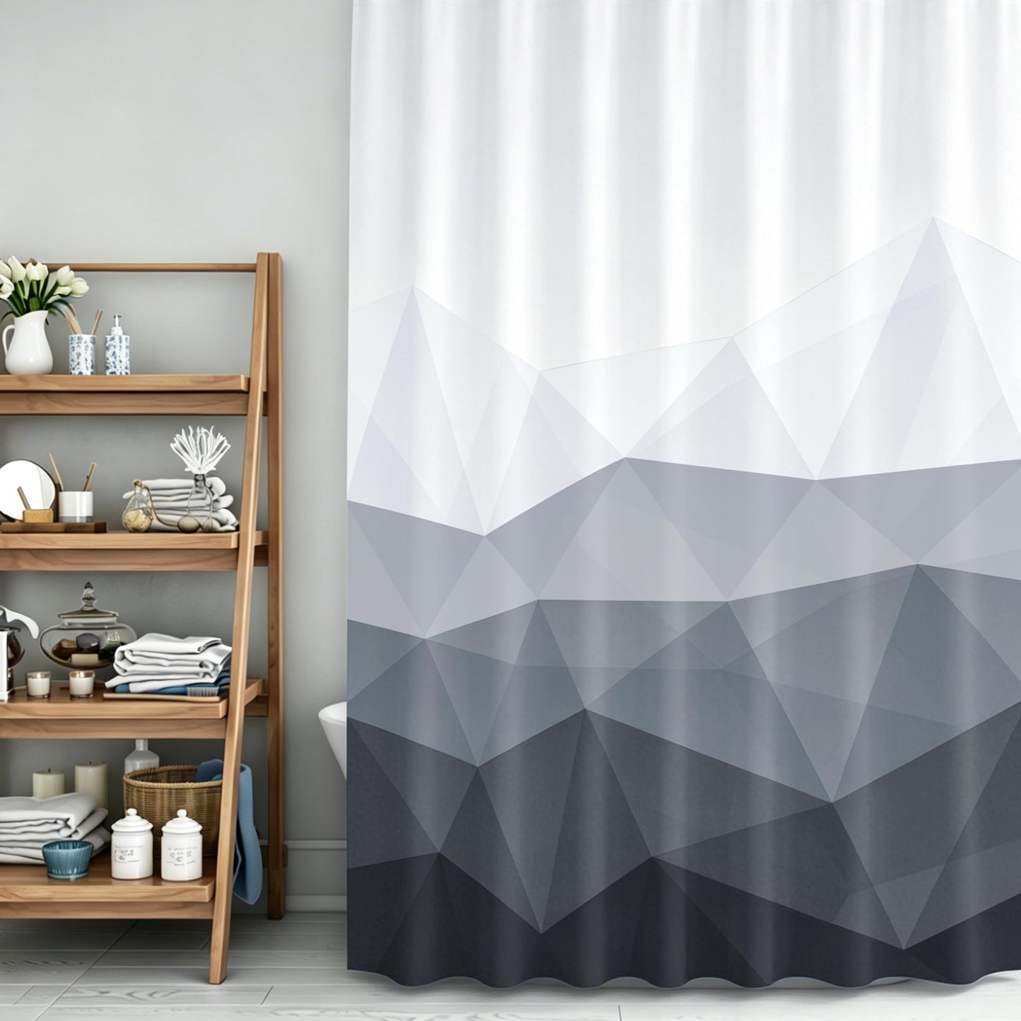 Sunlit Design 36 x 72 Inches Ombre Blue Small Stall Shower Curtain RV Half Size Narrow Bathroom Curtains Contemporary Geometric Fabric Bathroom Decor