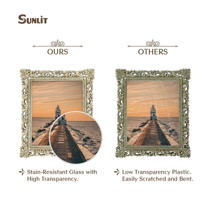 Sunlit Vintage Picture Frame 4x4 Inch, Luxury Antique Square Photo Frames with Glass Front, Photo Display, Tabletop Wall Hanging, Gift Ideas, Antique Gold Silver