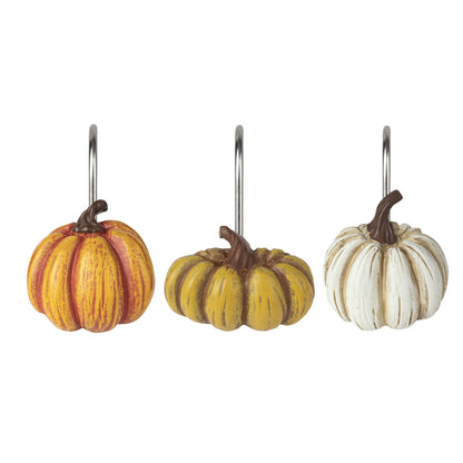 Sunlit Fall Pumpkin Decorative Shower Curtain Hooks, Autumn Harvest Festival Shower Curtain Rings, Resin Farmhouse Bathroom Curtain Hangers Decoration, Set of 12, Orange Blue White