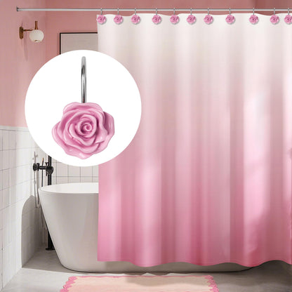 Sunlit Rose Shower Curtain Hooks, Home Decorative Flower Shower Curtain Rings for Bathroom, Resin, Pink Floral Shower Curtain Hanger Hooks for Living Room, Set of 12