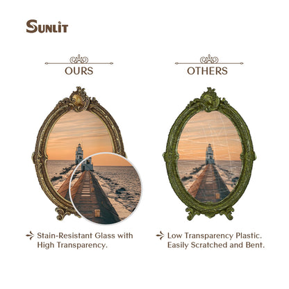 Sunlit Vintage Picture Frame 4x6 Inch, Oval Antique Photo Frames with Glass Front, Luxury Photo Display, Tabletop Wall Hanging, Gift Ideas, Brown