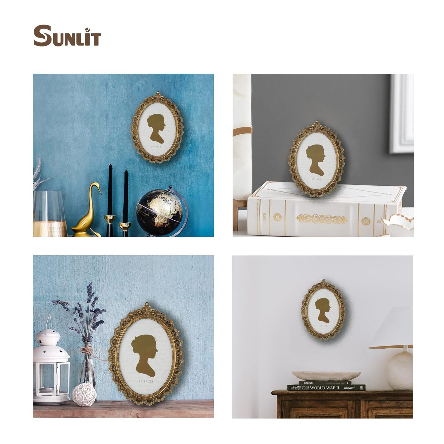 Sunlit Vintage Picture Frame 4x6 Inch, Oval Antique Photo Frames with Glass Front, Luxury Photo Display, Tabletop Wall Hanging, Gift Ideas, White