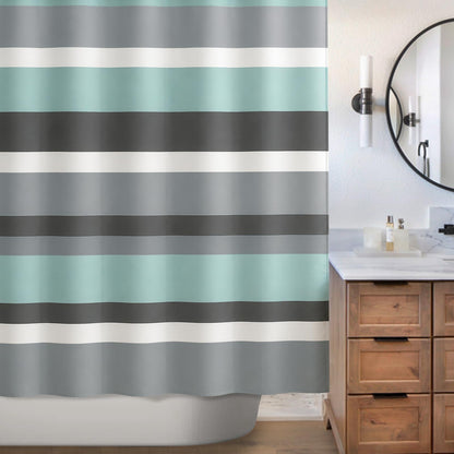 Sunlit Sage Green Gray Horizontal Stripes Water-Repellent Fabric Shower Curtain with Reinforced Metal Grommets Refreshing Striped Design Bathroom Decor, 72x72