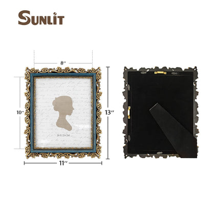 Sunlit Vintage Picture Frame 4x6 Inch, Luxury Antique Photo Frames with Glass Front, Photo Display, Tabletop Wall Hanging, Gift Ideas, Retro Blue and Gold