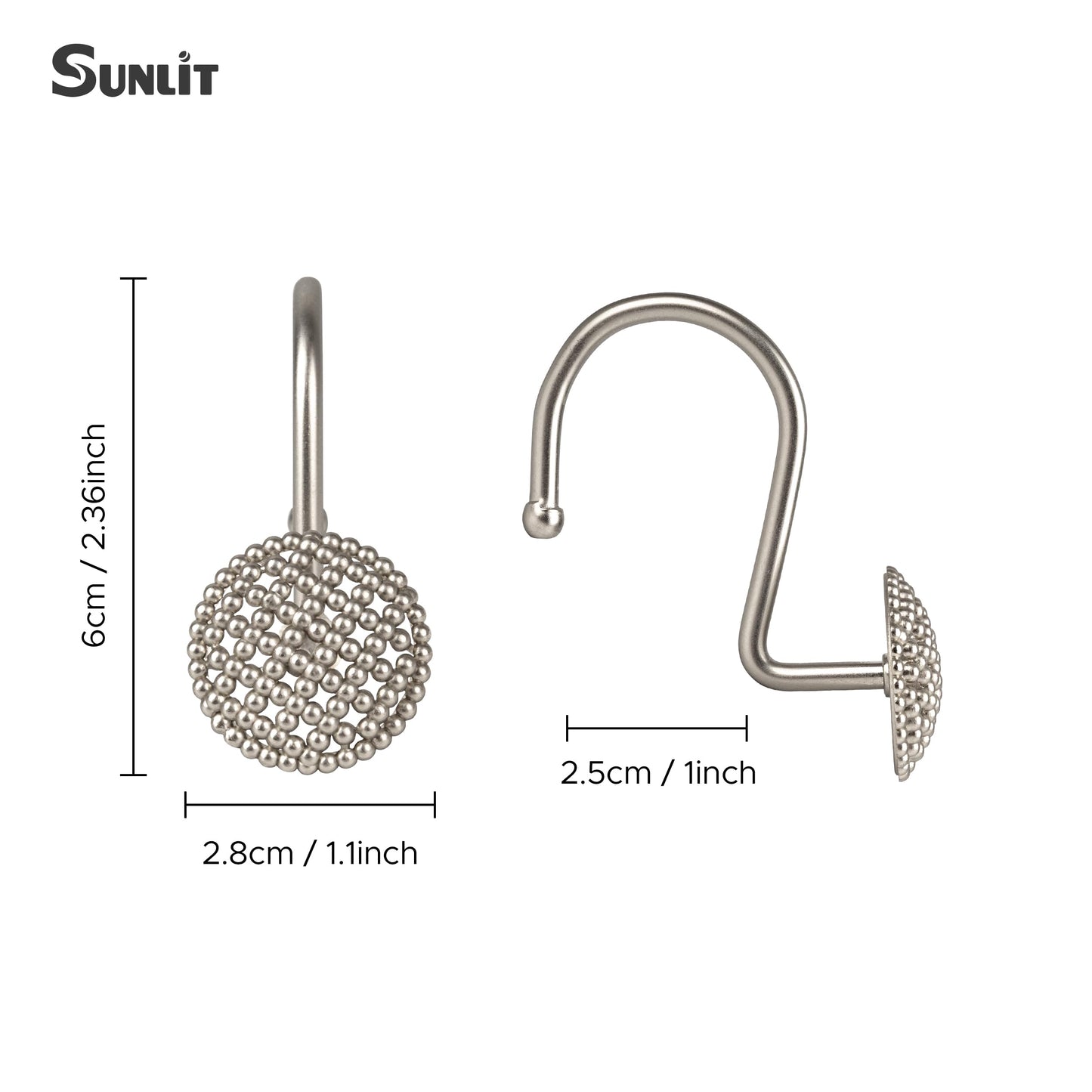 Sunlit Gold 3D Beaded Mesh Shower Curtain Hooks, Metal Home Decorative Shower Curtain Rings for Bathroom, Modern Shower Curtain Hangers Bathroom Accessories, Set of 12
