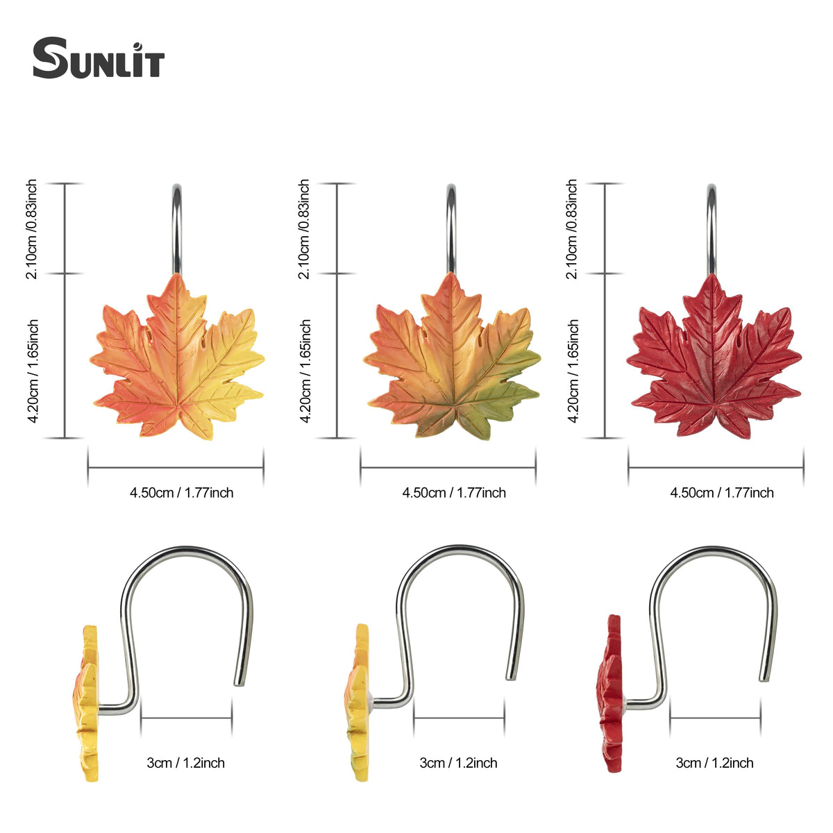Sunlit Fall Autumn Decorative Shower Curtain Hooks, Pumpkin Maple Leaf Squirrel Acorn Shower Curtain Rings with Black Hooks, Resin, Orange Leaves Cute Bathroom Curtain Hangers Decoration, Set of 12