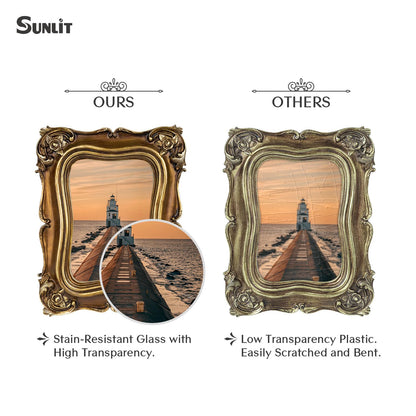 Sunlit Vintage Small Picture Frame 2.5x3.5 Inch, Antique Mini Polaroid Photo Frames with Glass Front, Luxury Wallet Size Picture Frames, Tiny Photo Frames Display Tabletop Wall Hanging Gift Ideas, Gold