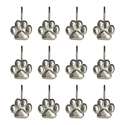 Sunlit Fashion Design Cute Paw Print Polished Double Shower Curtain Hooks for Dog Cat and Bear, Rust Proof Oil Metal Shower Curtain Rings, Black-12 Pack