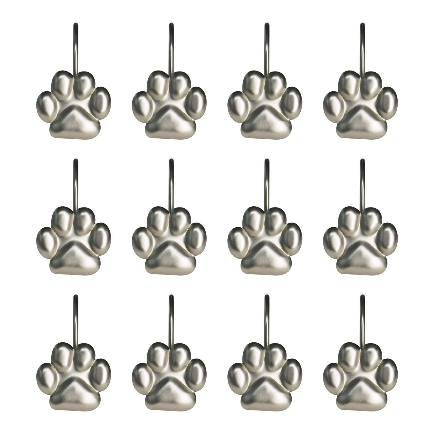 Sunlit Fashion Design Cute Paw Print Polished Shower Curtain Hooks for Dog Cat and Bear, Rust Proof Oil Rubbed Metal Shower Curtain Rings-12 Pack