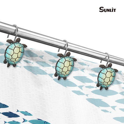 Sunlit Tilt Sea Turtle Shower Curtain Hooks, Home Decorative Shower Curtain Rings with Black Hooks for Bathroom, Resin, Ocean Shower Curtain Hanger Hooks for Kid Room Living Room, Set of 12