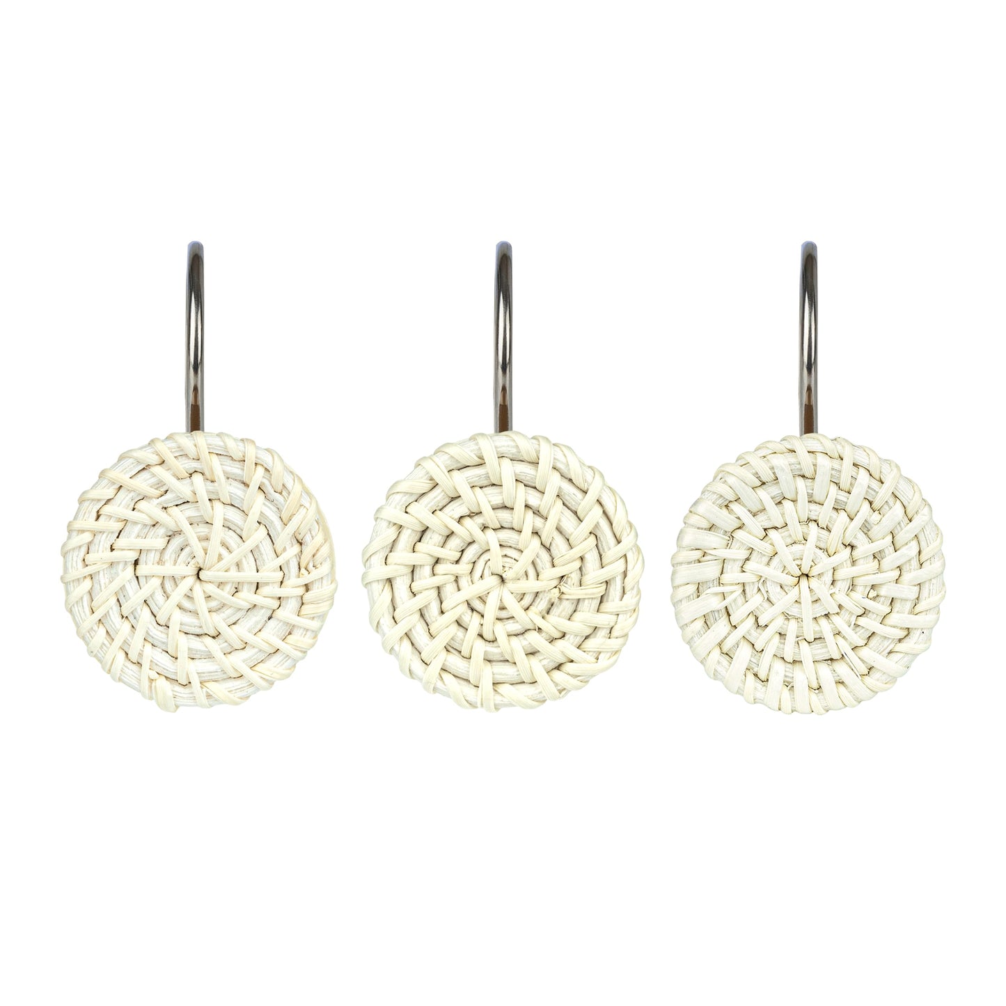 Sunlit Boho Decorative Shower Curtain Hooks, Woven Wicker Ratten Beige Shower Curtain Rings for Bathroom, Farmhouse Shower Curtain Hangers Bathroom Accessories, Set of 12