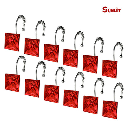 Sunlit Square Rhinestone Shower Curtain Hooks with Glide Balls, 12 Pack