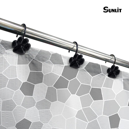 Sunlit Fashion Design Cute Paw Print Polished Double Shower Curtain Hooks for Dog Cat and Bear, Rust Proof Oil Metal Shower Curtain Rings, Black-12 Pack