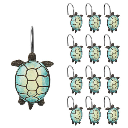 Sunlit Tilt Sea Turtle Shower Curtain Hooks, Home Decorative Shower Curtain Rings with Black Hooks for Bathroom, Resin, Ocean Shower Curtain Hanger Hooks for Kid Room Living Room, Set of 12