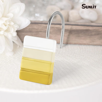 Sunlit Ombre Yellow Decorative Shower Curtain Hooks, Yellow White Gradient Shower Curtain Rings, Resin, Bathroom Decoration Stripes Shower Curtain Hangers, 12 Pack