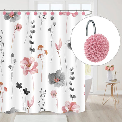 Sunlit Decorative Floral Shower Curtain Hooks, Turquoise Dahlia Pinnata Flower Shower Curtain Rings, Resin, Bathroom Decoration Blue Shower Curtain Hooks-12 Pack