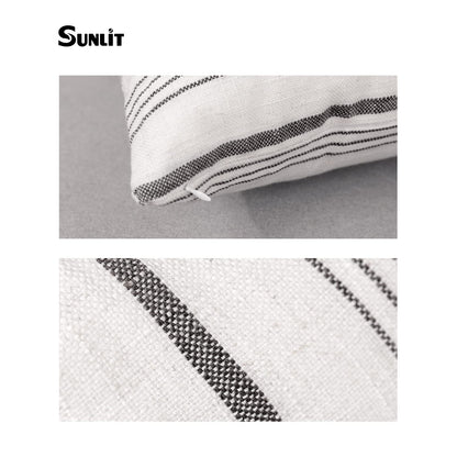 Sunlit Decorative Farmhouse Throw Pillow Case, Set of 2 Cream/Off-White with Black Stripes Modern Accent Square Pillow Cover, 22" x 22", Textured Linen Throw Cushion Covers for Couch Chair Bedroom