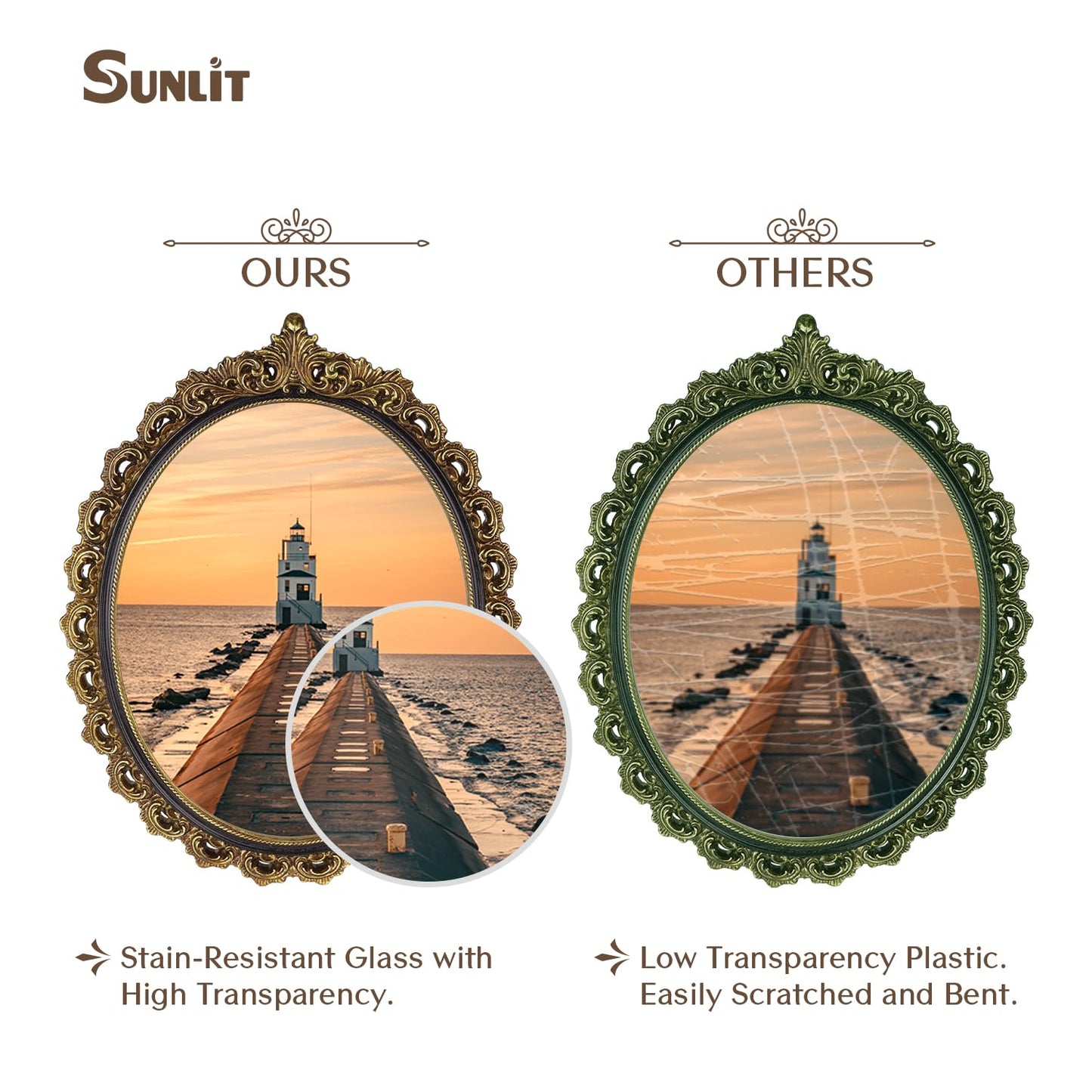 Sunlit Vintage Picture Frame 4x6 Inch, Oval Antique Photo Frames with Glass Front, Luxury Photo Display, Tabletop Wall Hanging, Gift Ideas, White