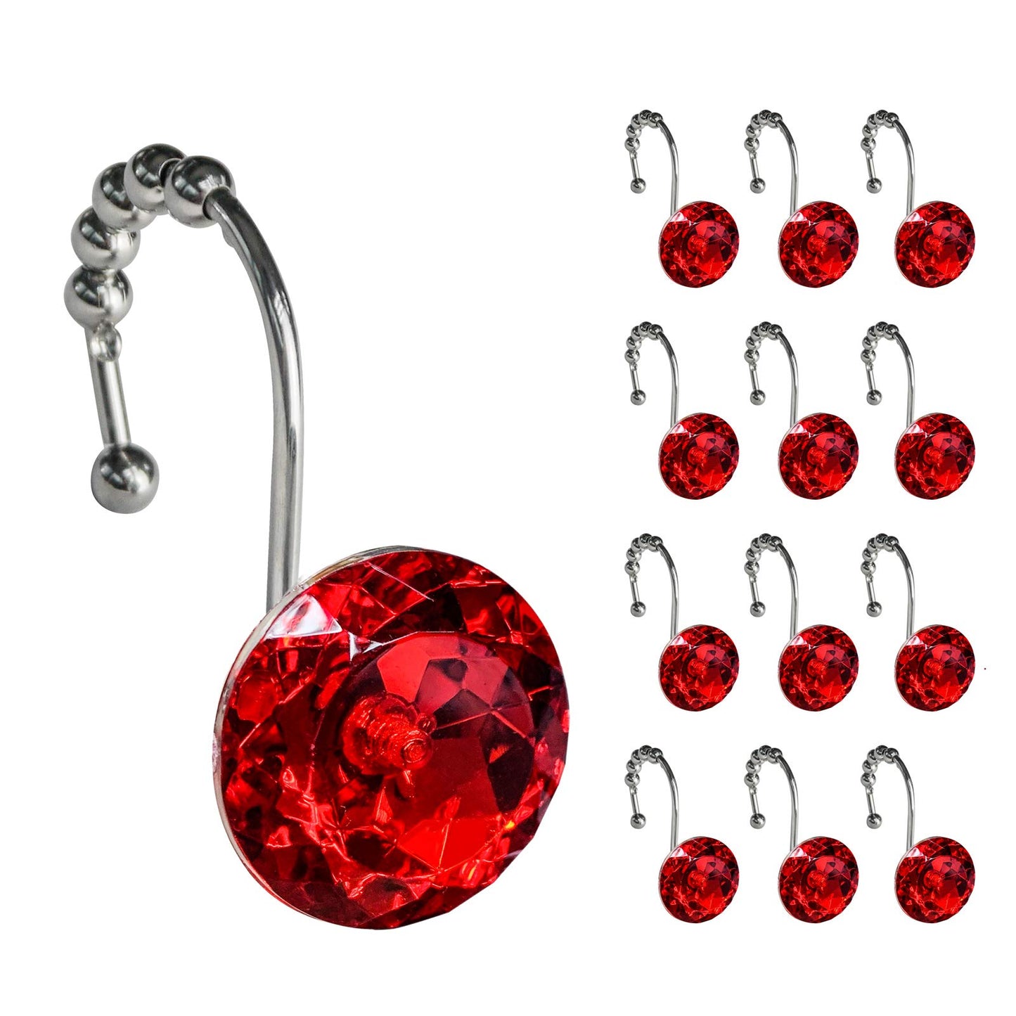 Sunlit Luxury Design Round Yellow Diamond Crystal Gem Bling with Glide Balls Shower Curtain Hooks, Rust Proof Metal Rhinestones Glam Shower Curtain Rings-12 Pack