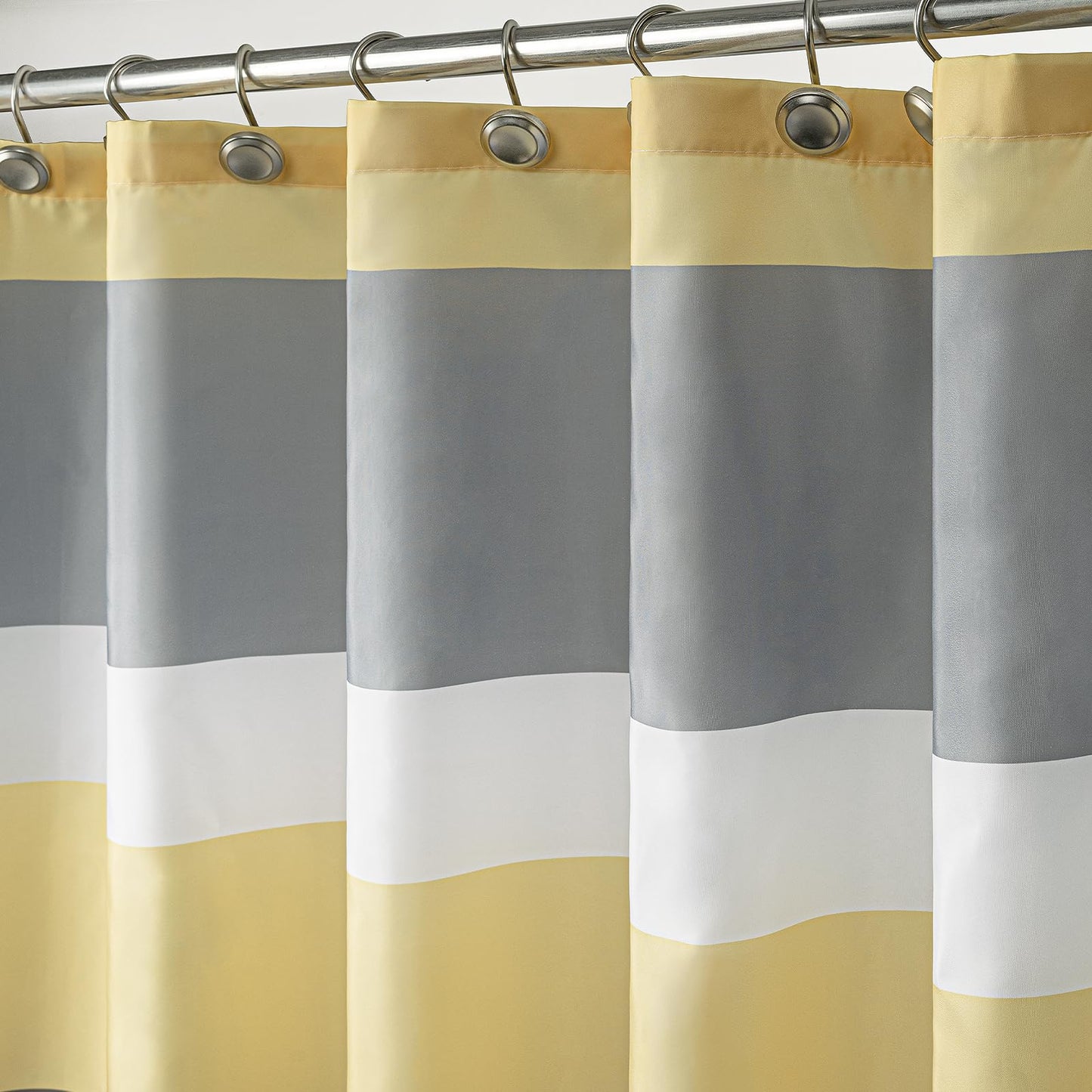 Sunlit Aqua Blue Gray Horizontal Stripes Water-Repellent Fabric Shower Curtain with Reinforced Metal Grommets Refreshing Striped Design Bathroom Decor