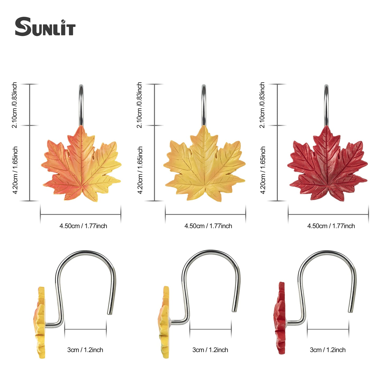 Sunlit Fall Autumn Decorative Shower Curtain Hooks, Pumpkin Maple Leaf Squirrel Acorn Shower Curtain Rings with Black Hooks, Resin, Orange Leaves Cute Bathroom Curtain Hangers Decoration, Set of 12