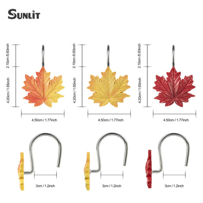 Sunlit Fall Autumn Decorative Shower Curtain Hooks, Pumpkin Maple Leaf Squirrel Acorn Shower Curtain Rings with Black Hooks, Resin, Orange Leaves Cute Bathroom Curtain Hangers Decoration, Set of 12