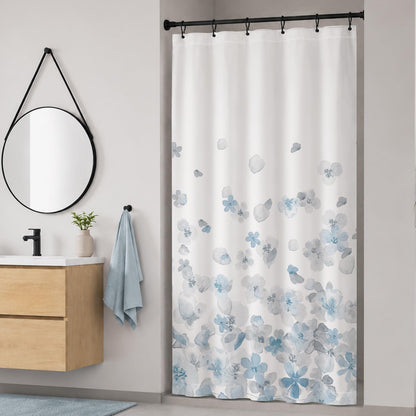 Sunlit Floral Fabric Shower Curtain, Design Simple Style Yellow and Gray Flower Blossoms Shower Curtains for Bathroom Decor with White Background, Machine Washable, 72x72