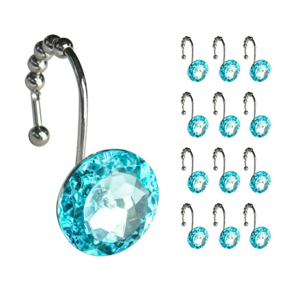 Sunlit Round Rhinestone Shower Curtain Hooks with Glide Balls, 12 Pack