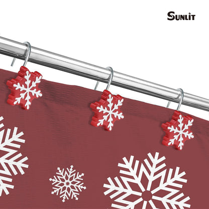 Sunlit Christmas Shower Curtain Hooks Snowflakes Double Shower Curtain Rings, Resin, Red and White Christmas Decor, Winter Bathroom Decoration - 12 Pack