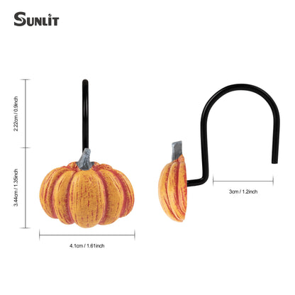 Sunlit Fall Pumpkin Decorative Shower Curtain Hooks, Autumn Harvest Festival Shower Curtain Rings, Resin Farmhouse Bathroom Curtain Hangers Decoration, Set of 12, Orange Blue White