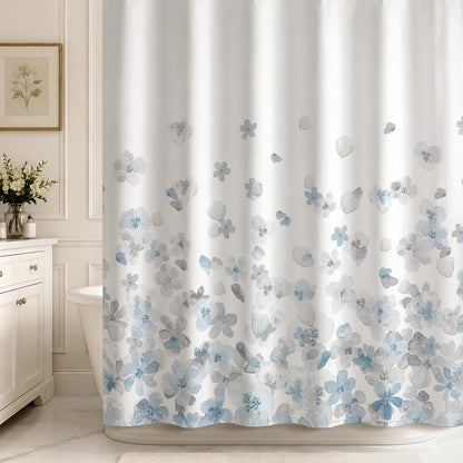 Sunlit Floral Fabric Shower Curtain, Design Simple Style Yellow and Gray Flower Blossoms Shower Curtains for Bathroom Decor with White Background, Machine Washable, 72x72