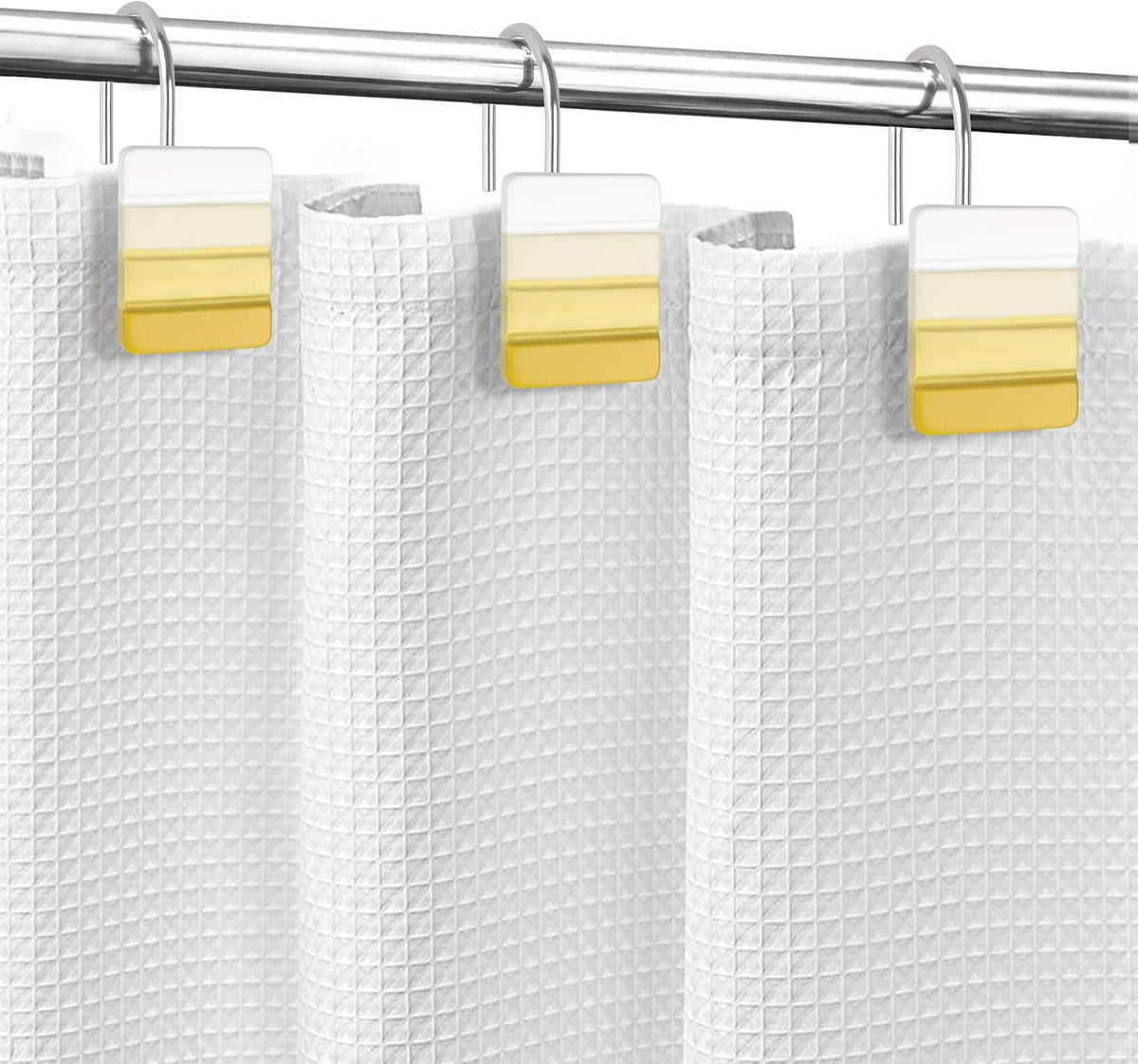 Sunlit Ombre Yellow Decorative Shower Curtain Hooks, Yellow White Gradient Shower Curtain Rings, Resin, Bathroom Decoration Stripes Shower Curtain Hangers, 12 Pack