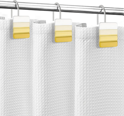Sunlit Ombre Yellow Decorative Shower Curtain Hooks, Yellow White Gradient Shower Curtain Rings, Resin, Bathroom Decoration Stripes Shower Curtain Hangers, 12 Pack