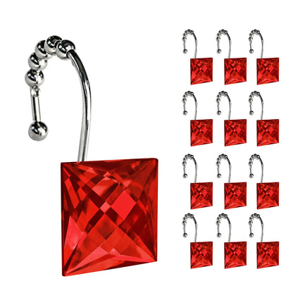 Sunlit Square Rhinestone Shower Curtain Hooks with Glide Balls, 12 Pack
