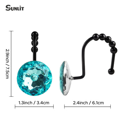 Sunlit Round Rhinestone Shower Curtain Hooks with Glide Balls, 12 Pack