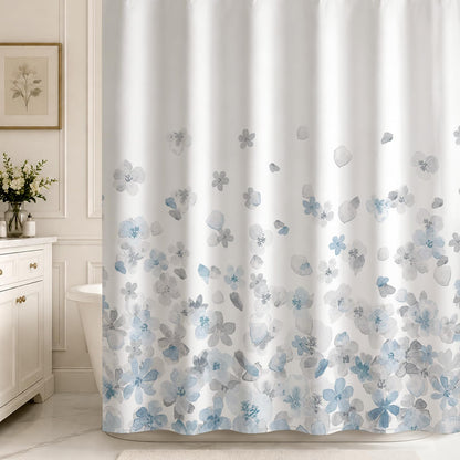 Sunlit Floral Fabric Shower Curtain, Design Simple Style Yellow and Gray Flower Blossoms Shower Curtains for Bathroom Decor with White Background, Machine Washable, 72x72