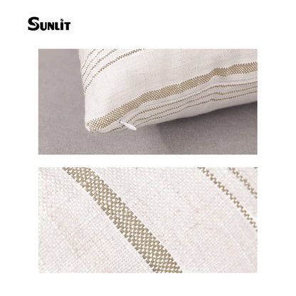 Sunlit Decorative Farmhouse Throw Pillow Case, Set of 2 Cream/Off-White with Black Stripes Modern Accent Square Pillow Cover, 22" x 22", Textured Linen Throw Cushion Covers for Couch Chair Bedroom